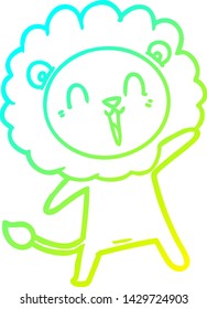 dibujo de una línea de gradiente frío de una caricatura de un león que se ríe