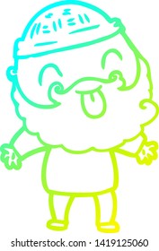 cold gradient line drawing of a man with beard sticking out tongue