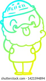 cold gradient line drawing of a man with beard sticking out tongue
