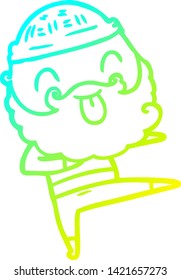 cold gradient line drawing of a man with beard sticking out tongue