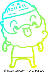desenho de linha de gradiente frio de um homem com barba destacando a língua