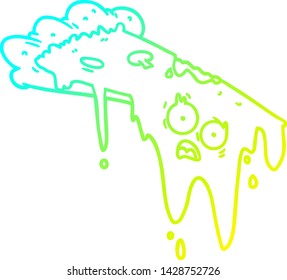cold gradient line drawing of a melting pizza cartoon