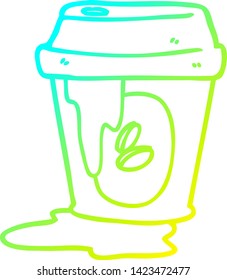 dibujo de línea de gradiente frío de una caricatura desordenada de taza de café
