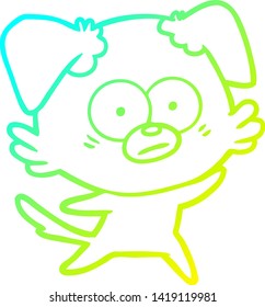 dibujo de línea de gradiente frío de una caricatura de perro nervioso