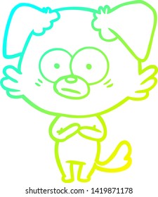 dibujo de línea de gradiente frío de una caricatura de perro nervioso
