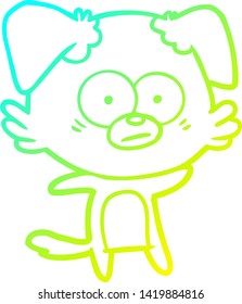 cold gradient line drawing of a nervous dog cartoon