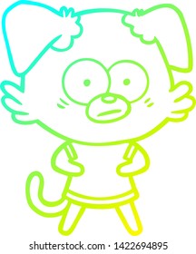 cold gradient line drawing of a nervous dog cartoon