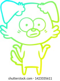cold gradient line drawing of a nervous dog cartoon