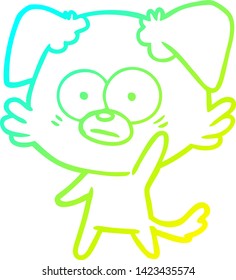 dibujo de línea de gradiente frío de una caricatura de perro nervioso ondeando
