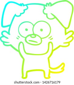 cold gradient line drawing of a nervous dog cartoon
