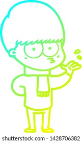 dibujo de línea de gradiente frío de un niño de caricatura nerviosa