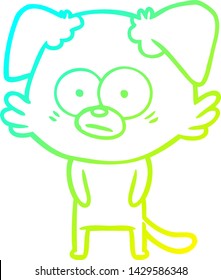 cold gradient line drawing of a nervous dog cartoon