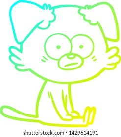 cold gradient line drawing of a nervous dog cartoon