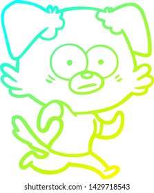 cold gradient line drawing of a nervous dog cartoon