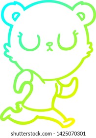 cold gradient line drawing of a peaceful cartoon bear running
