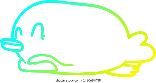cold gradient line drawing of a penguin lying on belly