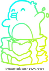 cold gradient line drawing of a penguin on wrapped present