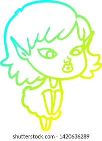 cold gradient line drawing of a pretty cartoon elf girl