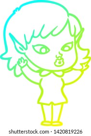 cold gradient line drawing of a pretty cartoon elf girl