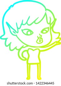 cold gradient line drawing of a pretty cartoon elf girl