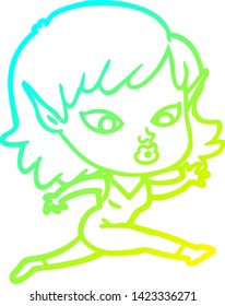 cold gradient line drawing of a pretty cartoon elf girl running