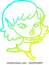 dibujo de línea de gradiente frío de una linda chica elfo de caricatura