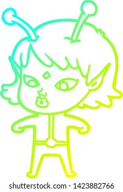 dibujo de una linea de gradiente frío de una chica alienígena
