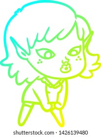 cold gradient line drawing of a pretty cartoon elf girl