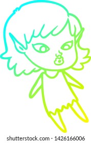 cold gradient line drawing of a pretty cartoon elf girl