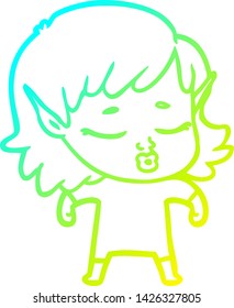 cold gradient line drawing of a pretty cartoon elf girl