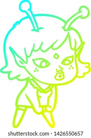 dibujo de una linea de gradiente frío de una chica alienígena