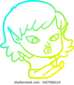 cold gradient line drawing of a pretty cartoon elf girl