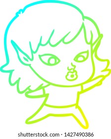 cold gradient line drawing of a pretty cartoon elf girl