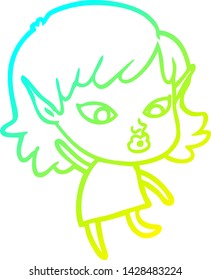 dibujo de línea de gradiente frío de una linda chica elfo de caricatura