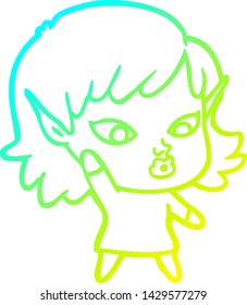 cold gradient line drawing of a pretty cartoon elf girl