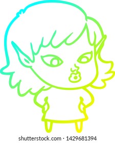 dibujo de línea de gradiente frío de una linda chica elfo de caricatura