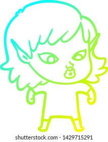 cold gradient line drawing of a pretty cartoon elf girl