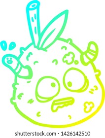 cold gradient line drawing of a rotting old pear with worm