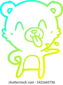 cold gradient line drawing of a rude cartoon polar bear sticking out tongue