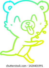 cold gradient line drawing of a rude cartoon polar bear sticking out tongue