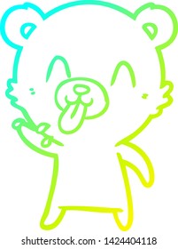 cold gradient line drawing of a rude cartoon bear