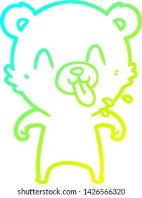 cold gradient line drawing of a rude cartoon polar bear sticking out tongue