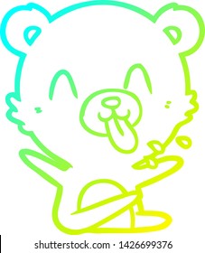 cold gradient line drawing of a rude cartoon polar bear sticking out tongue