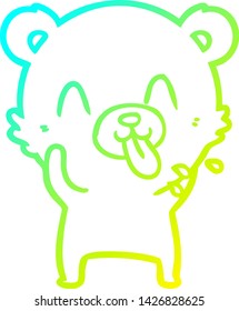 cold gradient line drawing of a rude cartoon polar bear sticking out tongue