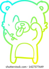cold gradient line drawing of a rude cartoon polar bear sticking out tongue