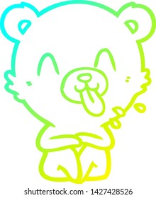 cold gradient line drawing of a rude cartoon polar bear sticking out tongue