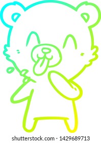 cold gradient line drawing of a rude cartoon polar bear sticking out tongue