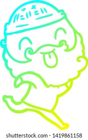 cold gradient line drawing of a running man with beard sticking out tongue
