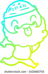 cold gradient line drawing of a running man with beard sticking out tongue