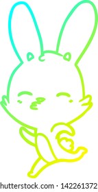 cold gradient line drawing of a running bunny cartoon